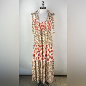 💚 3149. Bow Tie Straps Floral Maxi Dress